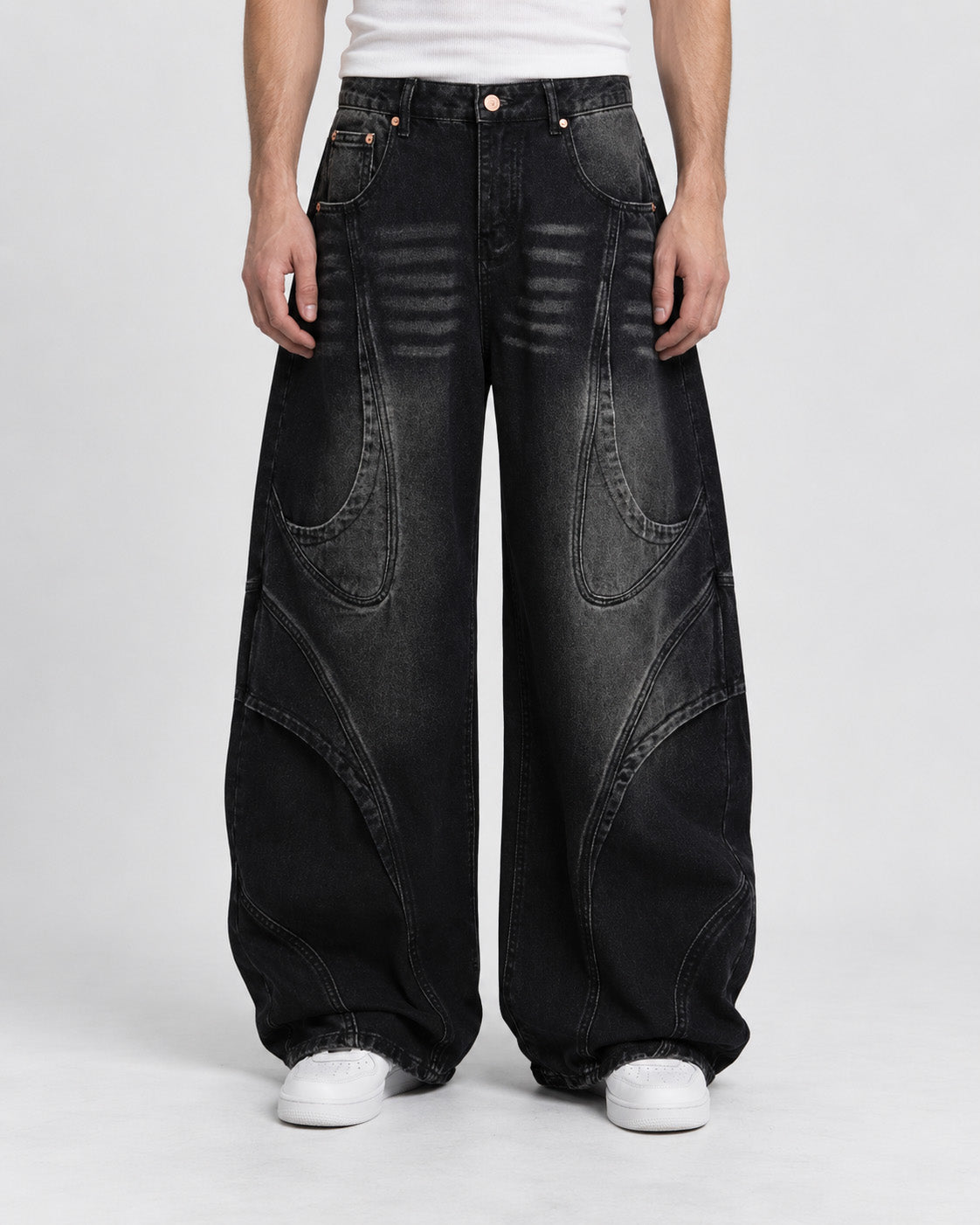 Arc Panel Denim Jeans Black, 28 - Streetwear Jeans - Slick Street
