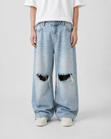 Breakpoint Cut-Out Jeans Washed Blue, 30 - Streetwear Jeans - Slick Street