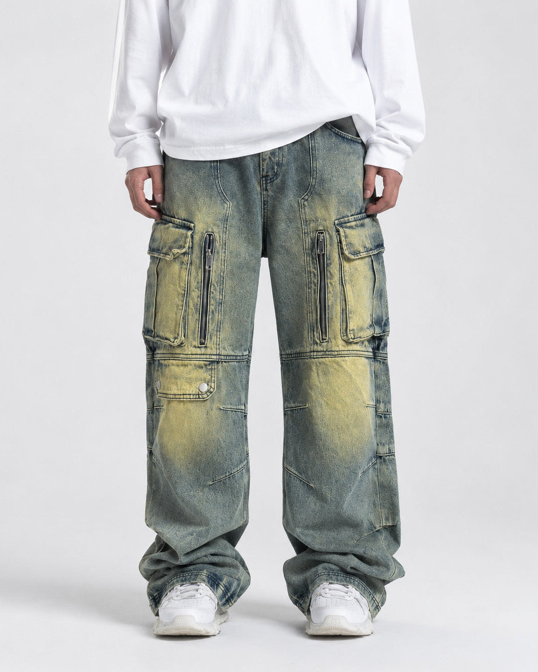 Distressed Denim Cargo Pants , - Streetwear Jeans - Slick Street