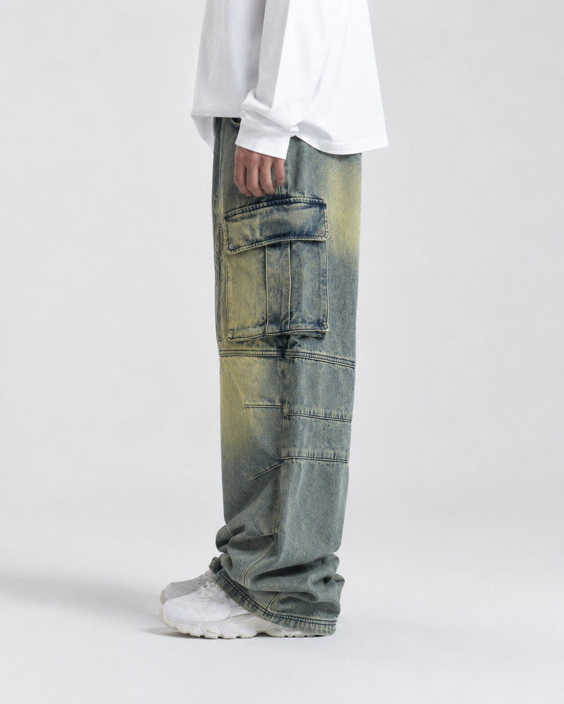 Distressed Denim Cargo Pants , - Streetwear Jeans - Slick Street