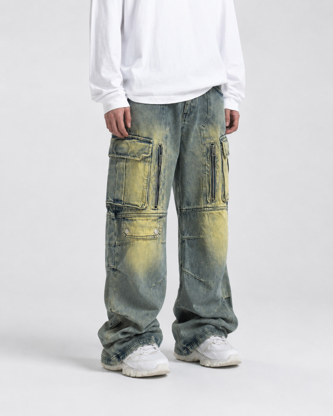 Distressed Denim Cargo Pants , - Streetwear Jeans - Slick Street