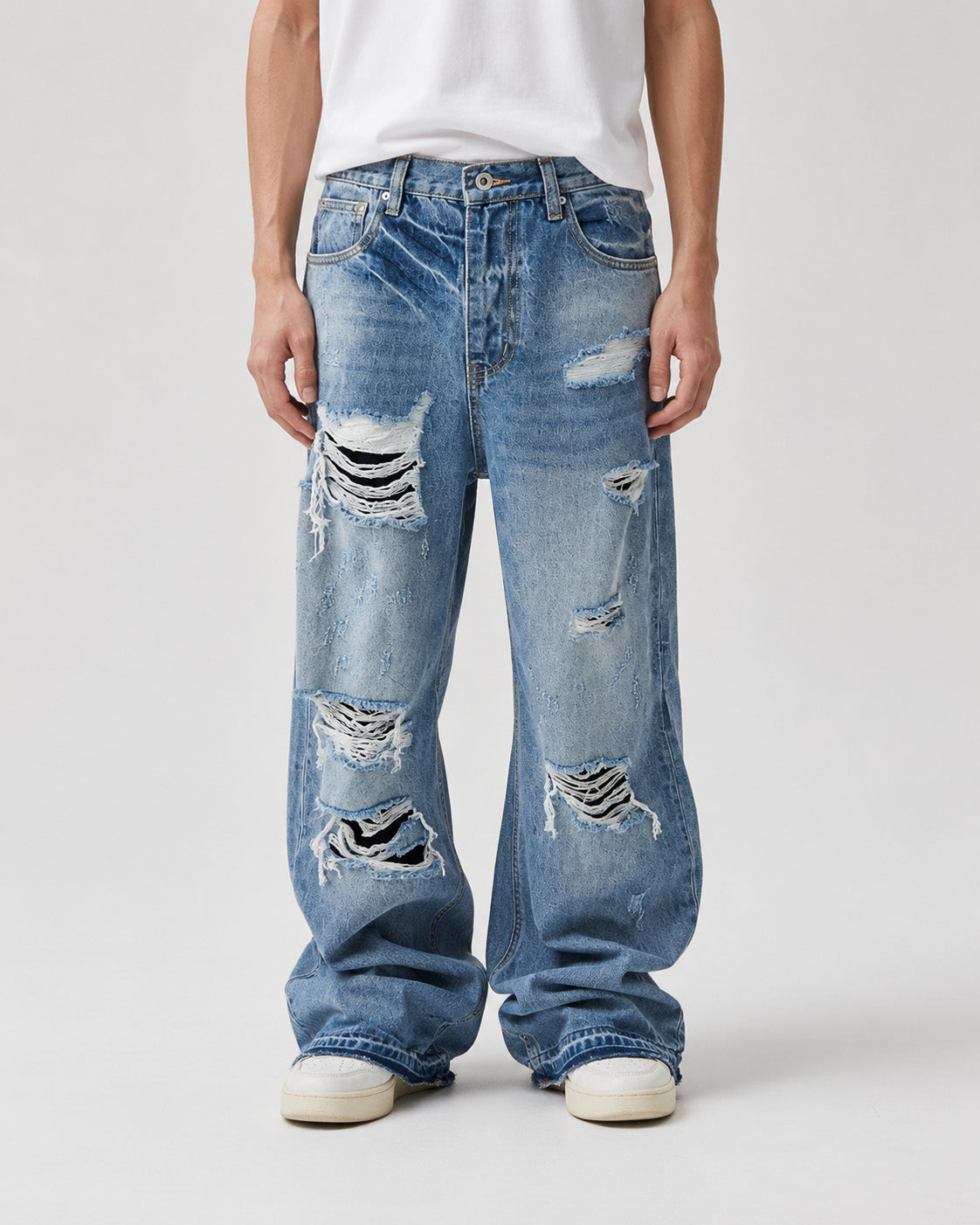 Distressed KP26 Baggy Flared Jeans Blue, 30 - Streetwear Jeans - Slick Street