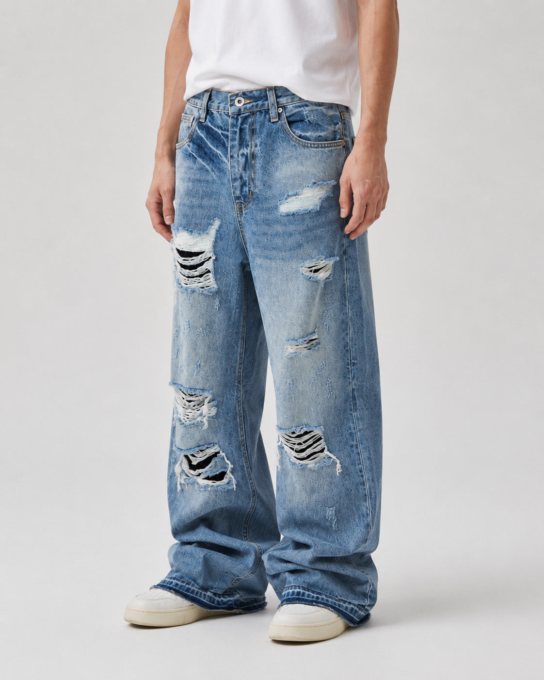 Distressed KP26 Baggy Flared Jeans , - Streetwear Jeans - Slick Street