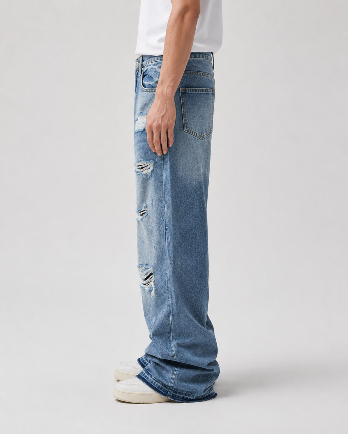 Distressed KP26 Baggy Flared Jeans , - Streetwear Jeans - Slick Street