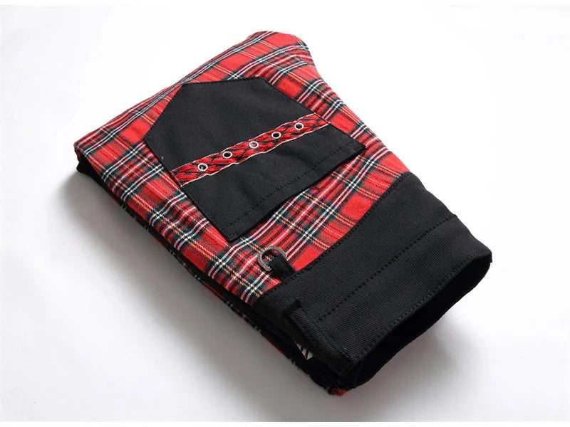 Scotland Plaid Spliced Slim Pants , - Streetwear Pants - Slick Street