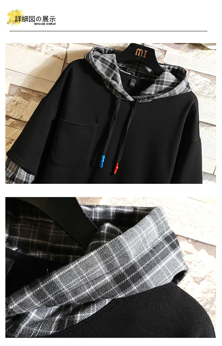 Fake Double Shirt Checkered Hoodie , - Streetwear Hoodie - Slick Street