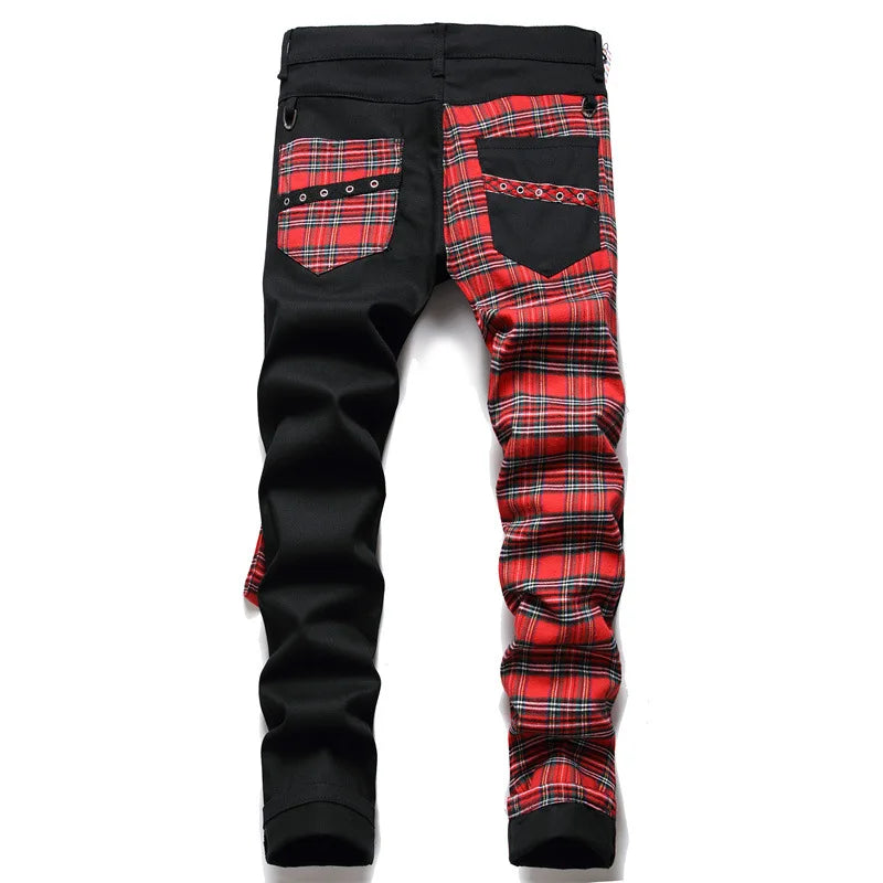 Scotland Plaid Spliced Slim Pants , - Streetwear Pants - Slick Street