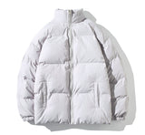Puffer Mandarin Collar With Puff Sleeves Jacket light gray, S - Streetwear Jacket - Slick Street