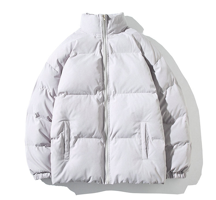 Puffer Mandarin Collar With Puff Sleeves Jacket light gray, S - Streetwear Jacket - Slick Street