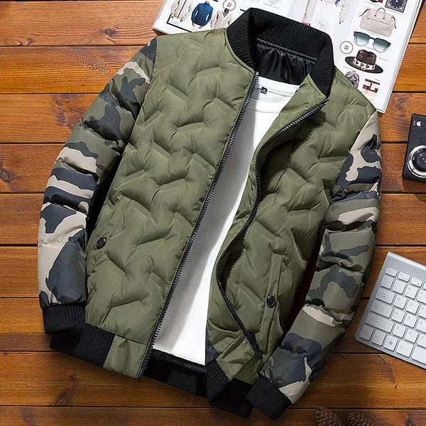 Raglan Camouflage Sleeves Bomber Jacket Green, M - Streetwear Jacket - Slick Street