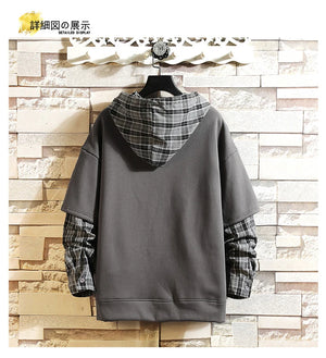Fake Double Shirt Checkered Hoodie , - Streetwear Hoodie - Slick Street