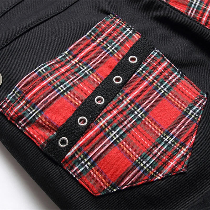 Scotland Plaid Spliced Slim Pants , - Streetwear Pants - Slick Street