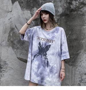 Tie Die Butterfly Graphic Loose T-Shirt , - Streetwear T-Shirts - Slick Street