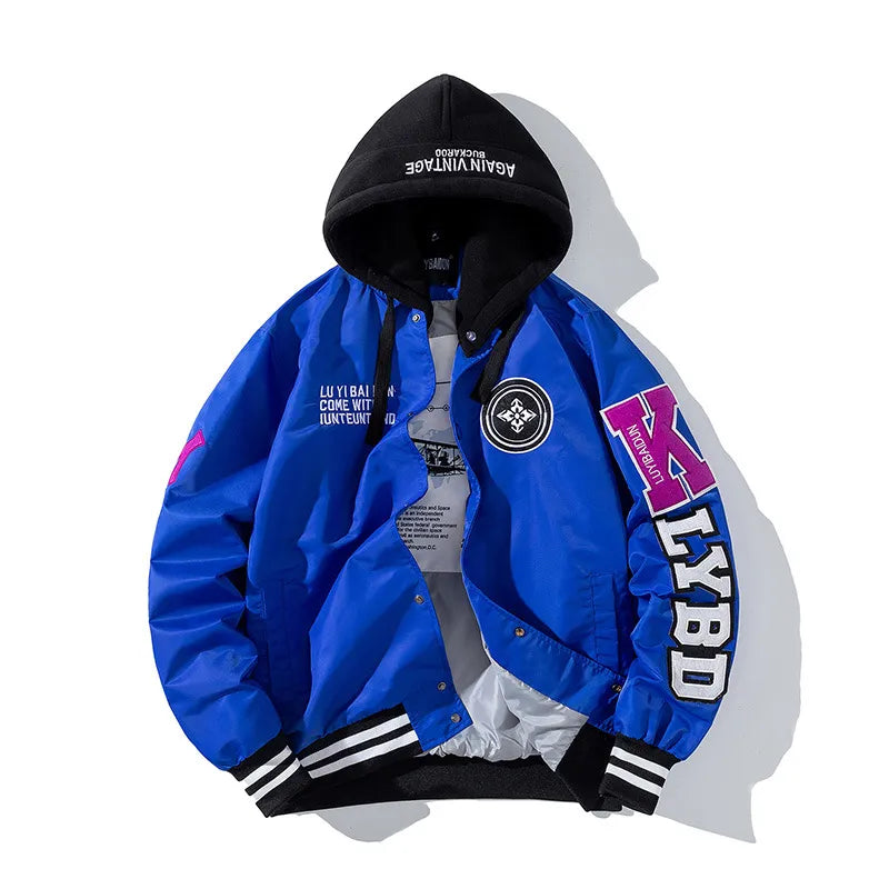 K.LYBD Stripe Waist And Sleeve Hoodie Blue with hood, XXS - Streetwear Hoodie - Slick Street