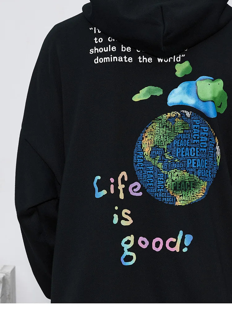 Life Is Good Global Peace Pullover Hoodie ,  - Streetwear Hoodie - Slick Street