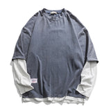 Two Layer Long Sleeve T-Shirt Blue, M - Streetwear Sweatshirts - Slick Street