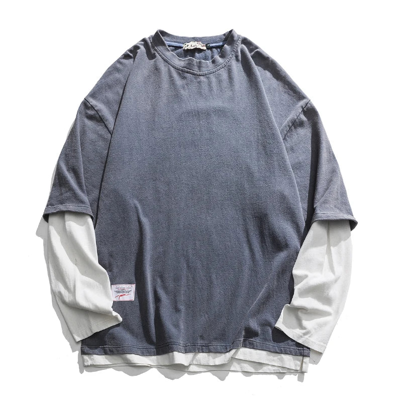 Two Layer Long Sleeve T-Shirt Blue, M - Streetwear Sweatshirts - Slick Street