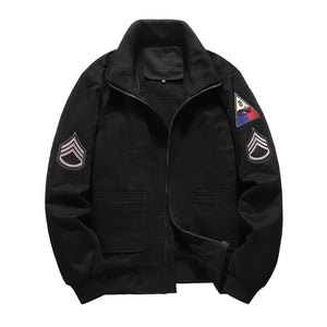 Patchwork Zipper Chief Bomber Jacket Black, M - Streetwear Jacket - Slick Street