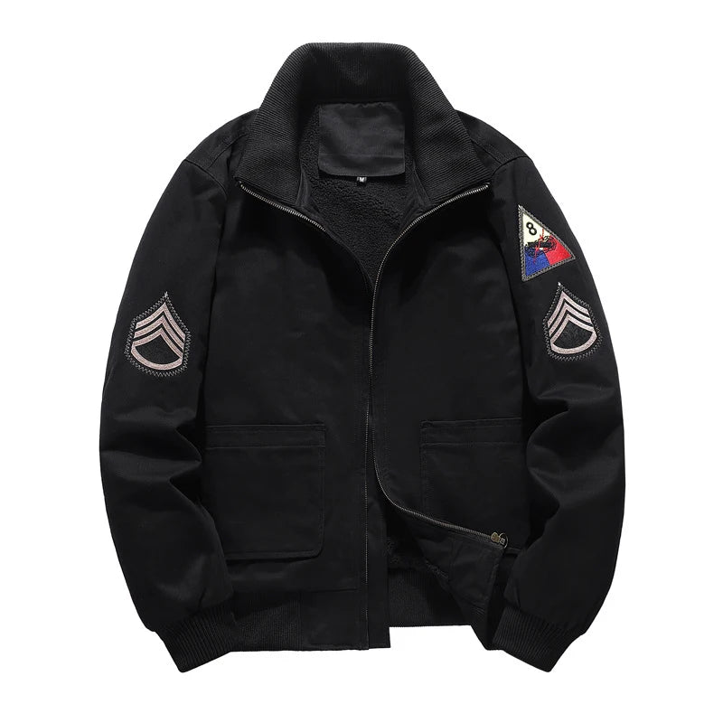 Patchwork Zipper Chief Bomber Jacket Black, M - Streetwear Jacket - Slick Street