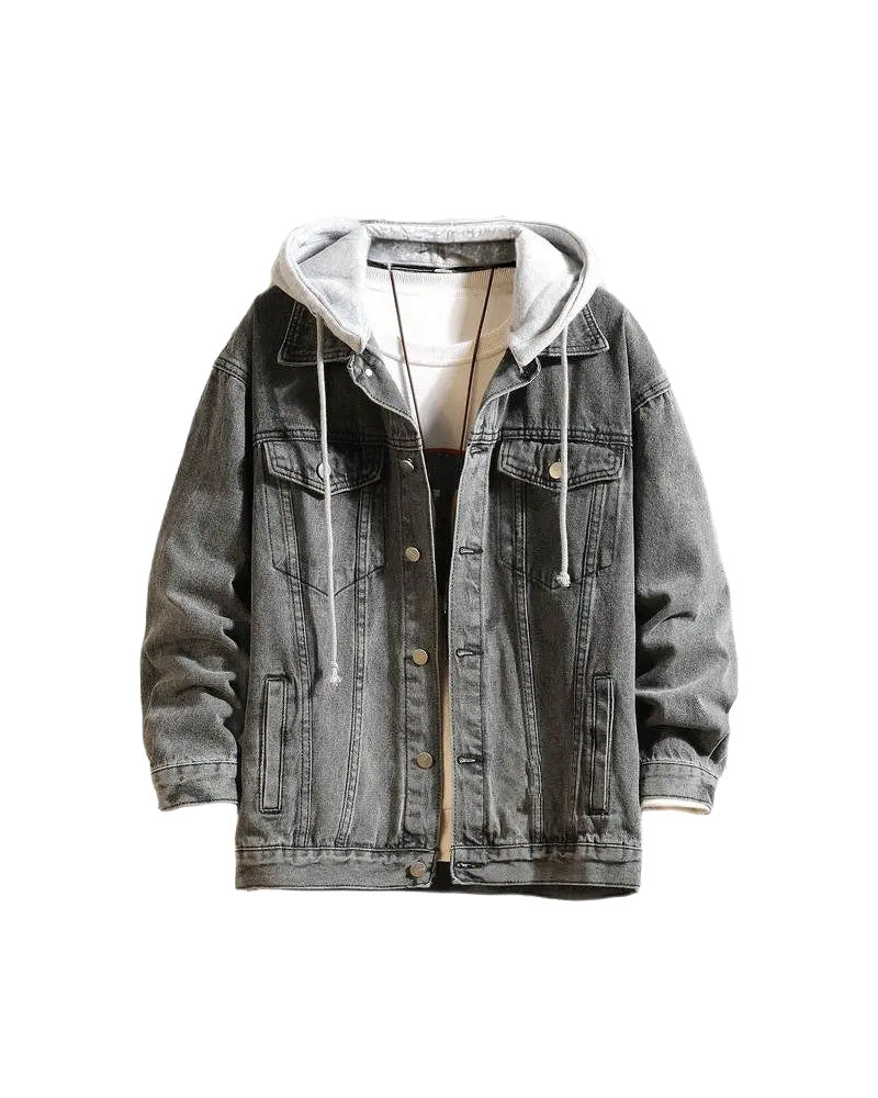 Layered Hood Denim Jacket Gray, XS - Streetwear Jacket - Slick Street