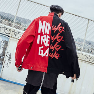 CONFIDEN Black Red Two Half Color Jacket ,  - Streetwear Jacket - Slick Street