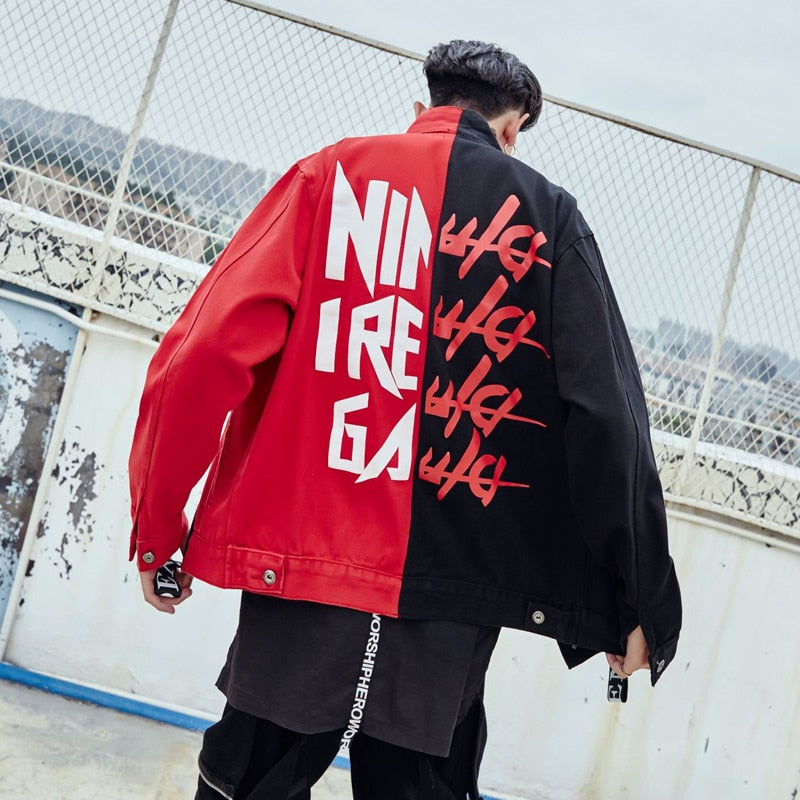 CONFIDEN Black Red Two Half Color Jacket ,  - Streetwear Jacket - Slick Street