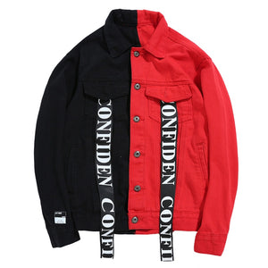 CONFIDEN Black Red Two Half Color Jacket ,  - Streetwear Jacket - Slick Street