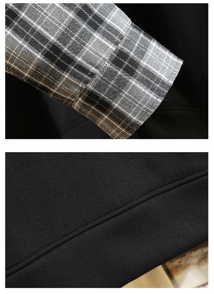 Fake Double Shirt Checkered Hoodie , - Streetwear Hoodie - Slick Street