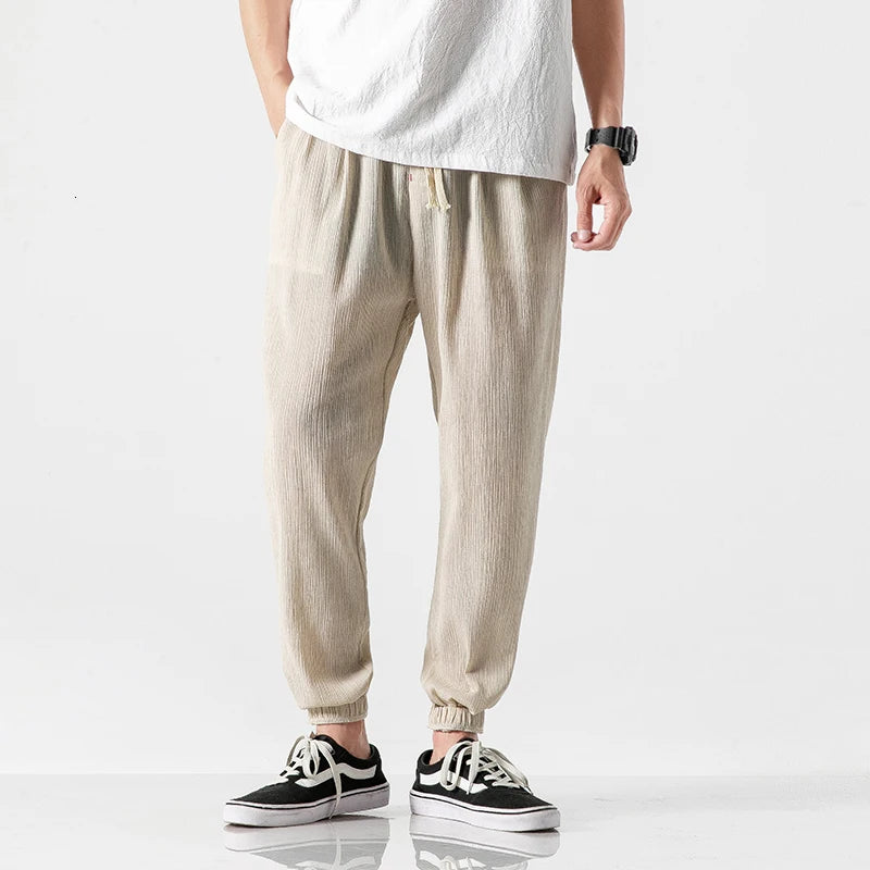 Drawstring Cropped Elastic Waist Casual Pants Beige, M - Streetwear Pants - Slick Street
