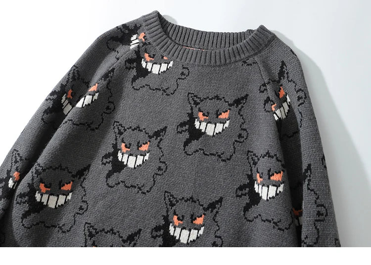 Dark Gengar Knitted Sweatshirt ,  - Streetwear Sweater - Slick Street