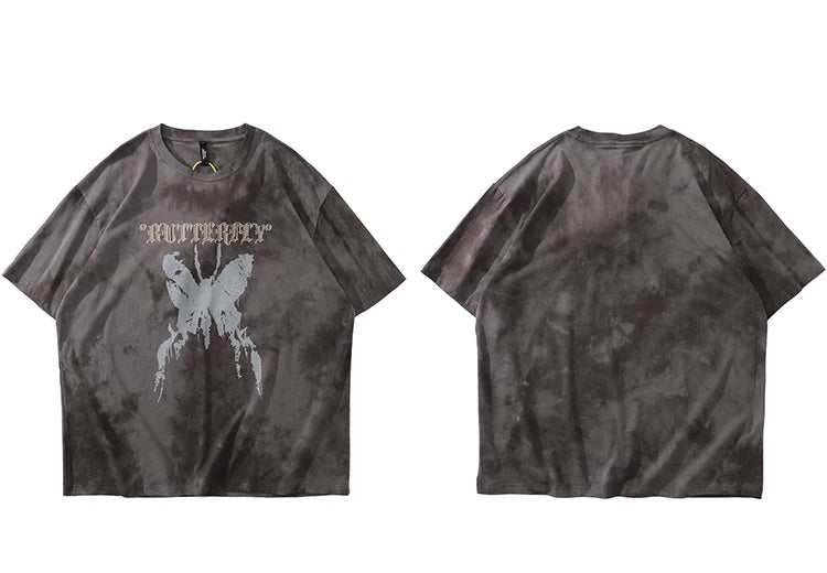 Tie Die Butterfly Graphic Loose T-Shirt , - Streetwear T-Shirts - Slick Street