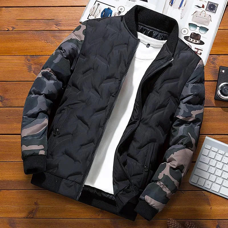 Raglan Camouflage Sleeves Bomber Jacket Black, XS - Streetwear Jacket - Slick Street