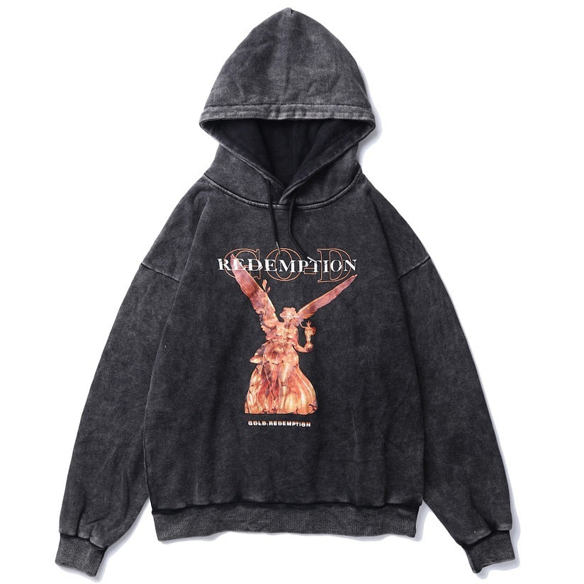 GOLD REDEMPTION Statue Loose Hoodie Gray, XS - Streetwear Hoodie - Slick Street