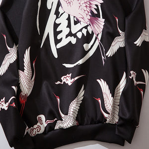 Red Crowned Crane Kangaroo Pocket Hoodie ,  - Streetwear Hoodie - Slick Street
