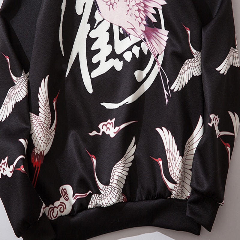 Red Crowned Crane Kangaroo Pocket Hoodie ,  - Streetwear Hoodie - Slick Street