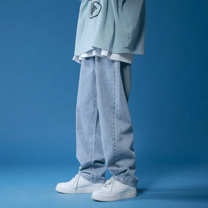 Straight Hip-hop Drawstring Wide Leg Pants Blue, XS (50-60kg) - Streetwear Pants - Slick Street