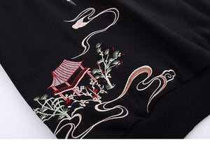 Japanese Minka Crane Bridge Patchwork Hoodie ,  - Streetwear Hoodie - Slick Street