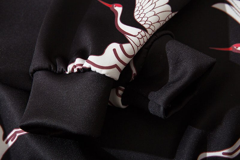 Red Crowned Crane Kangaroo Pocket Hoodie ,  - Streetwear Hoodie - Slick Street