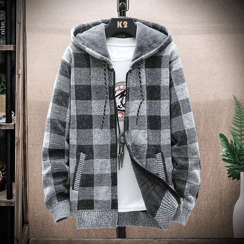 Plaid Chore Zipper Hoodie Light Grey, M - Streetwear Hoodie - Slick Street