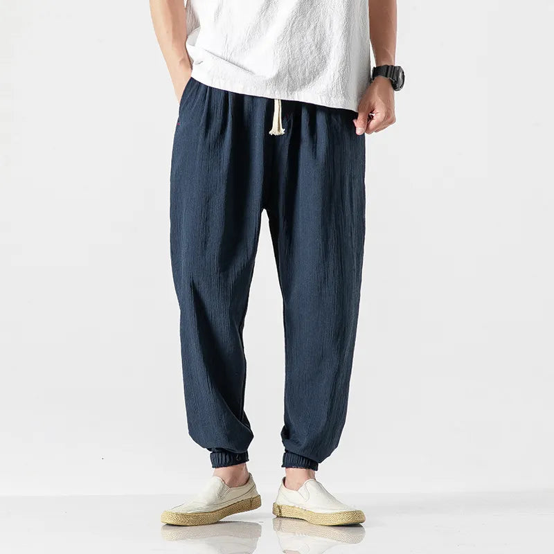 Drawstring Cropped Elastic Waist Casual Pants NavyBlue, M - Streetwear Pants - Slick Street