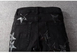 Ebony Black Stars Patch Jeans , - Streetwear Jeans - Slick Street