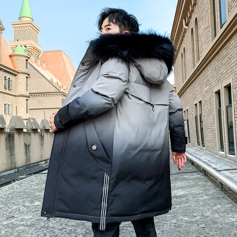 Ombre Style With Fur Collar  Jacket Gray, XS - Streetwear Jacket - Slick Street