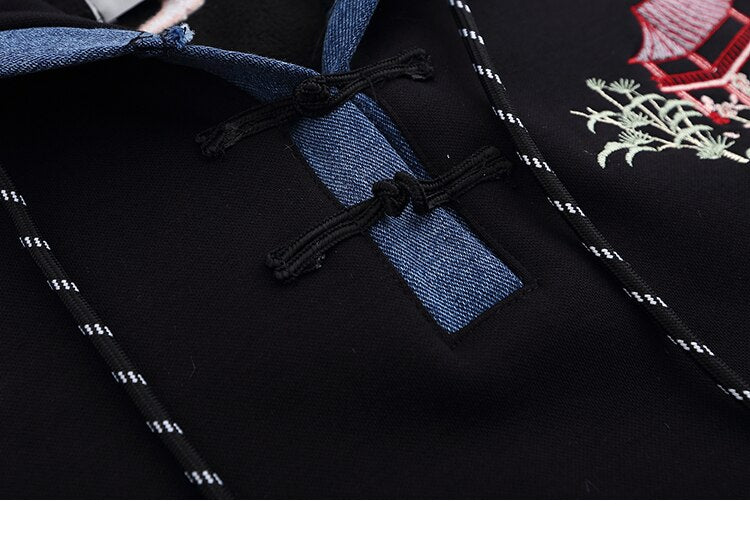 Japanese Minka Crane Bridge Patchwork Hoodie ,  - Streetwear Hoodie - Slick Street