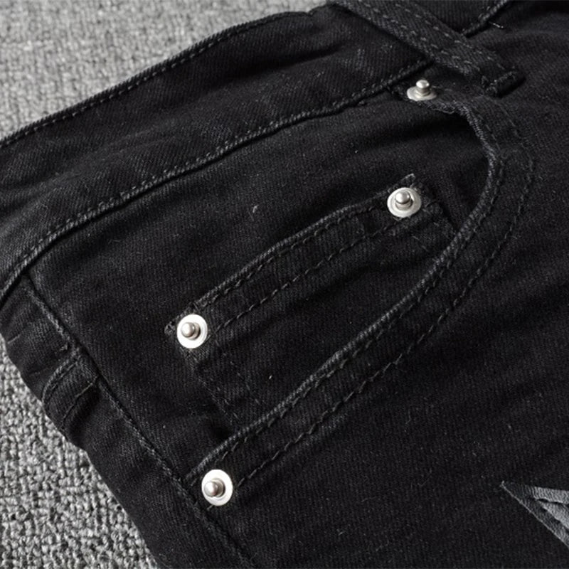 Ebony Black Stars Patch Jeans , - Streetwear Jeans - Slick Street