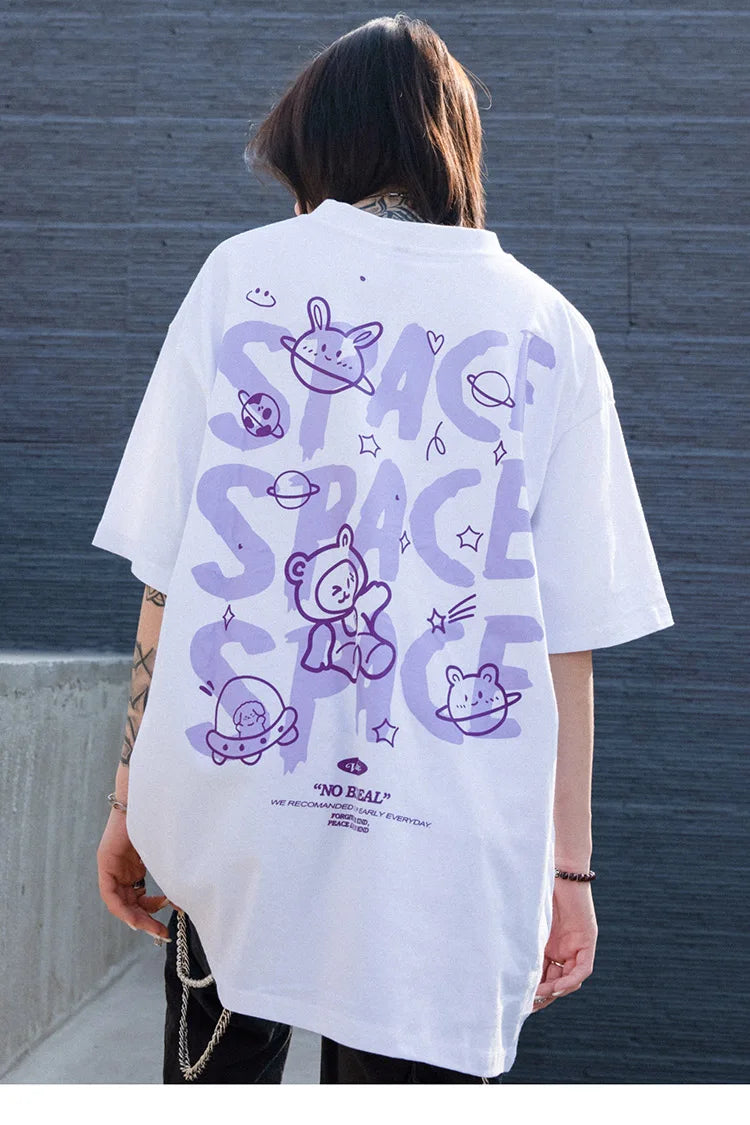 Space Rings  Happy Bear Anime T-Shirt ,  - Streetwear T-Shirt - Slick Street