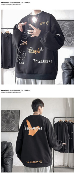 VEGUANZHE Emoji Pattern Pullover Sweatshirt , - Streetwear Sweatshirts - Slick Street