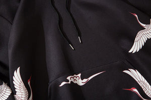 Red Crowned Crane Kangaroo Pocket Hoodie ,  - Streetwear Hoodie - Slick Street