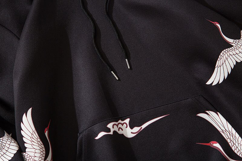 Red Crowned Crane Kangaroo Pocket Hoodie ,  - Streetwear Hoodie - Slick Street