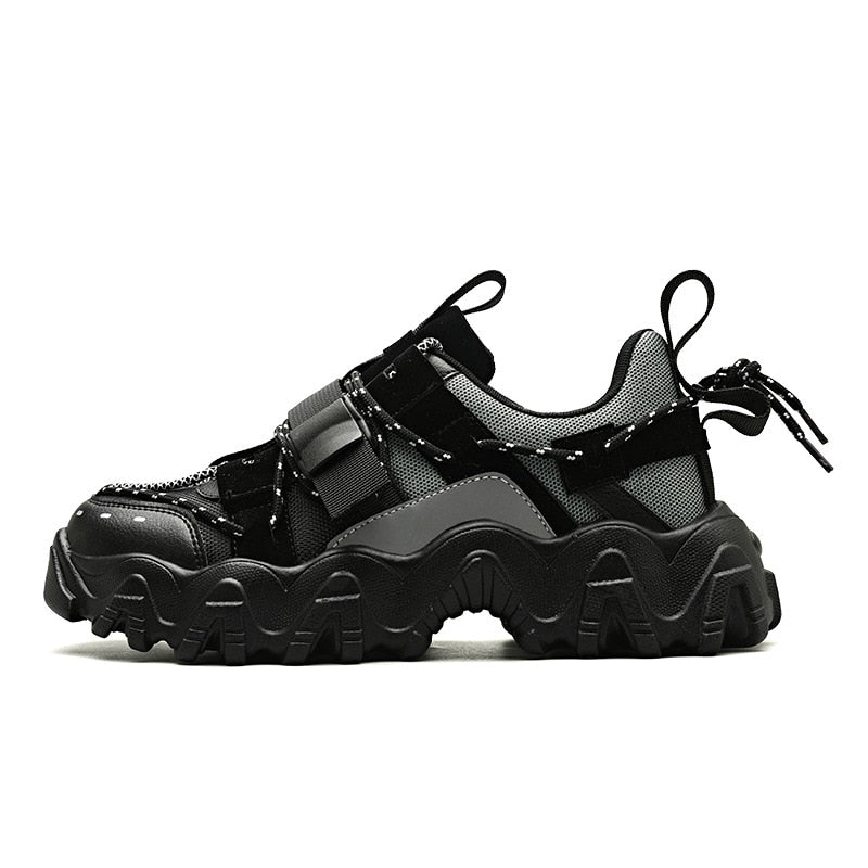 Chunky Thick Sole Sneakers Black, 6.5 - Streetwear Sneaker - Slick Street