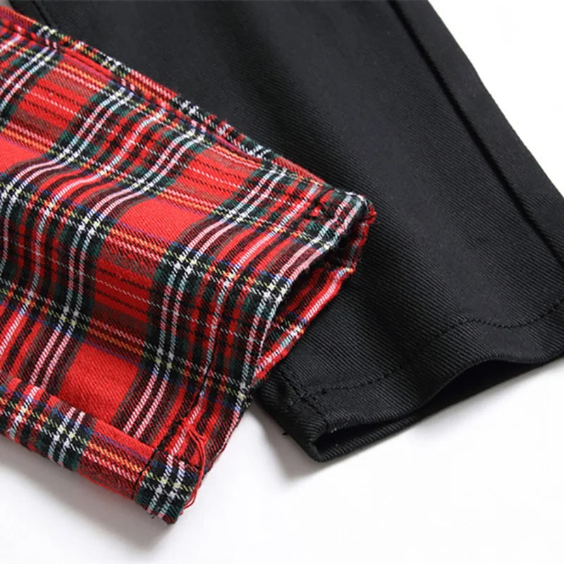 Scotland Plaid Spliced Slim Pants , - Streetwear Pants - Slick Street